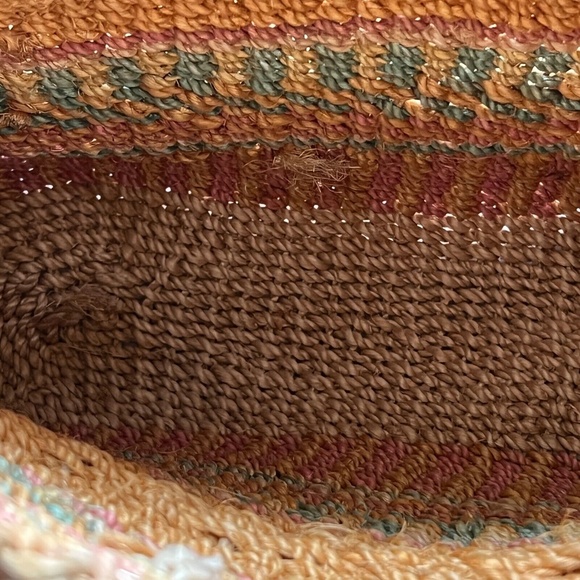 Woven Sisal String Shoulder Bag  with Leather Straps Beige Orange Button Closure - Picture 6 of 8